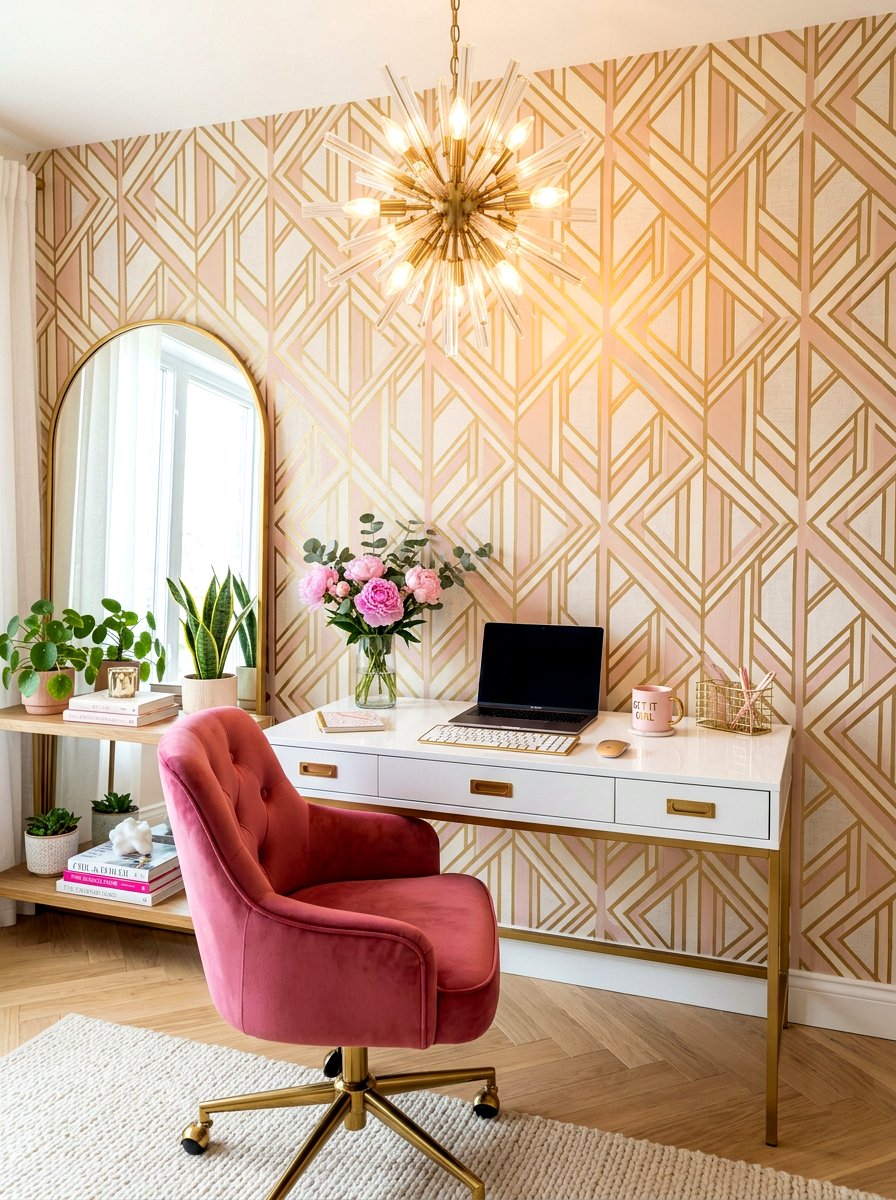 Wallpaper Accent Workspace - 30 office nook ideas