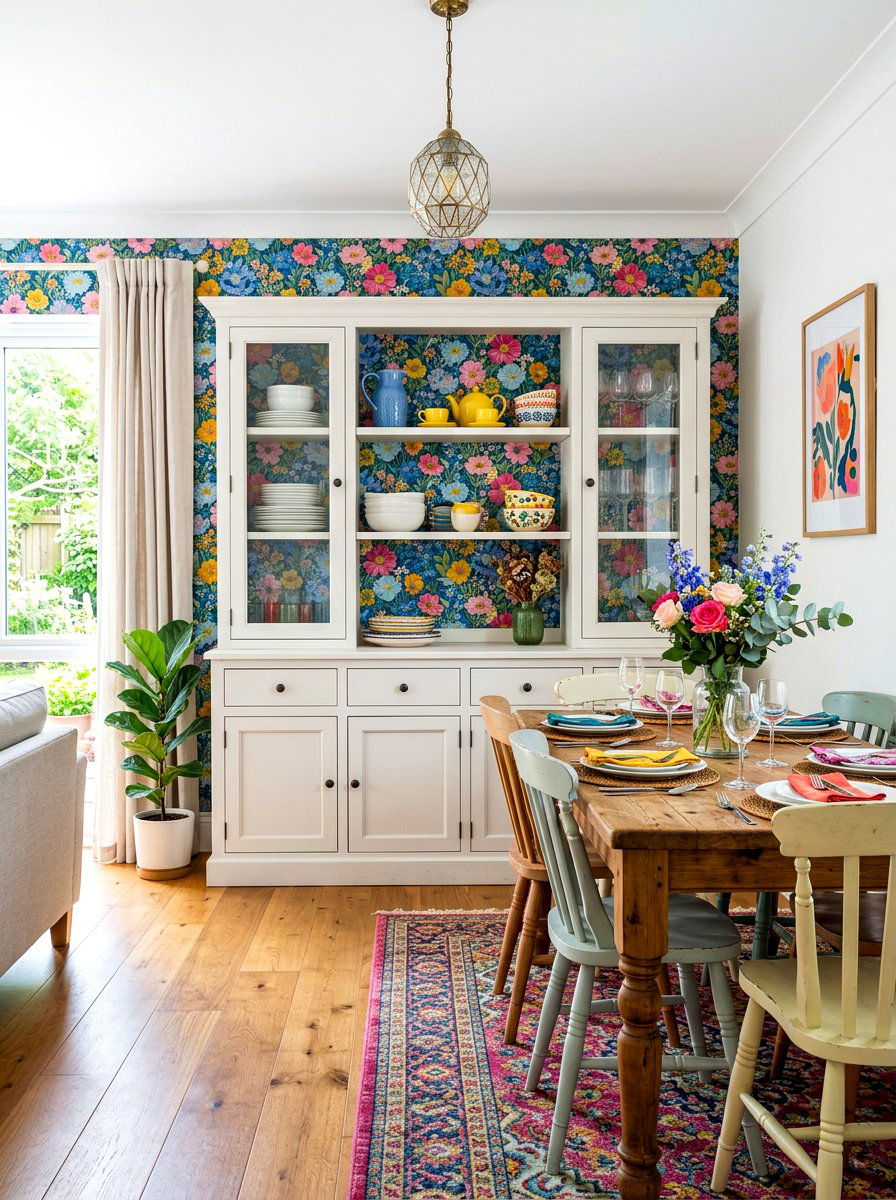 Wallpaper Backed Cabinet - 30 china hutch styling ideas