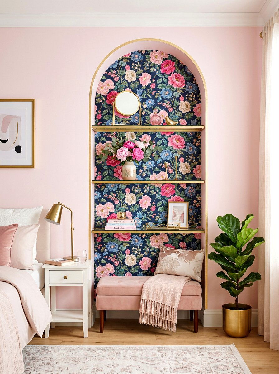 Wallpaper Backed Wall Nook - 30 recessed shelf ideas