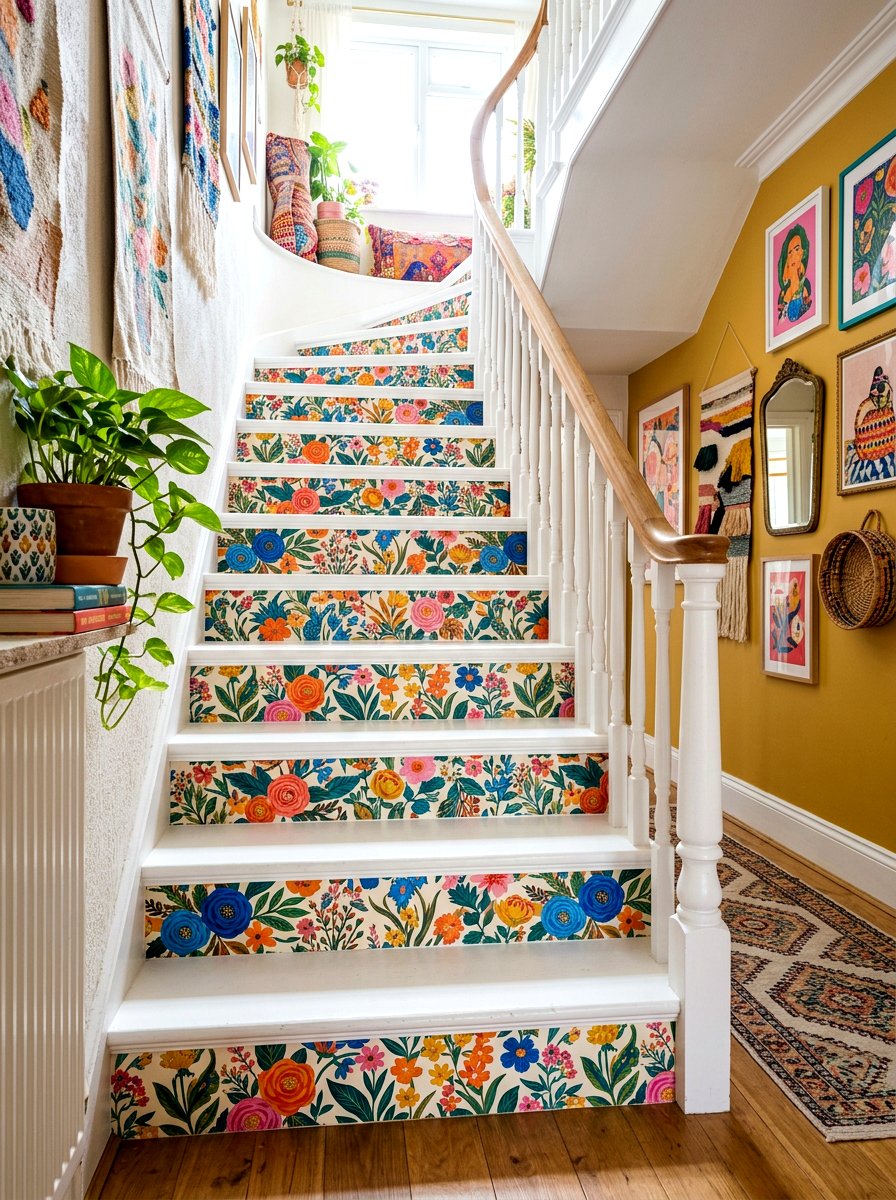 Wallpaper Risers - 30 staircase decor ideas