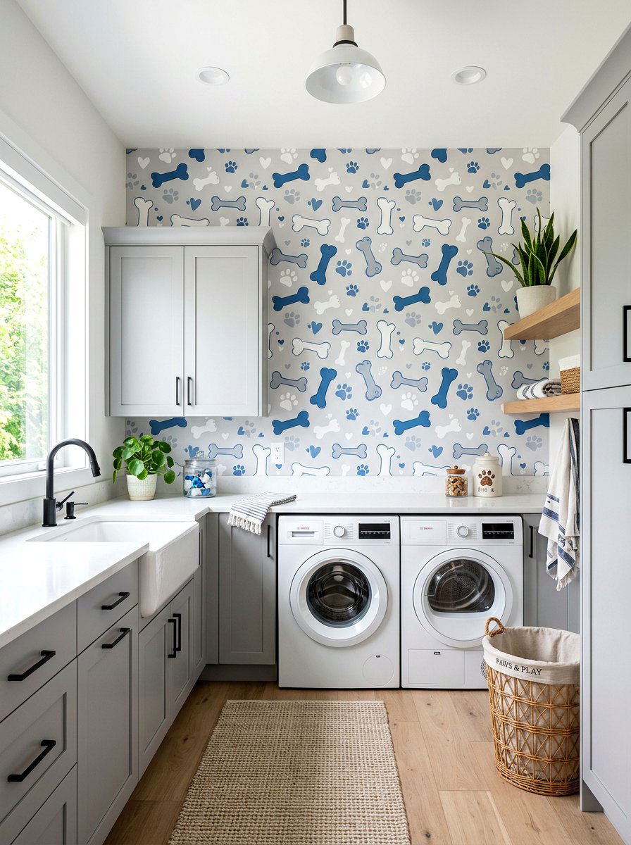 Wallpaper accent wall - 30 pet laundry room ideas