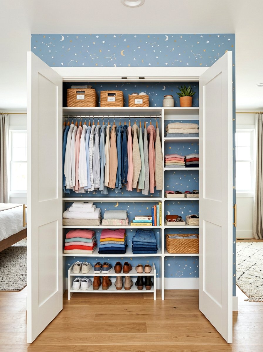 Wallpaper closet interior - 30 kids closet system ideas