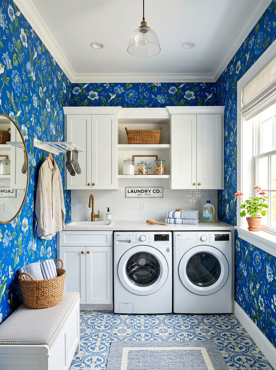Wallpaper in laundry room - 30 small laundry room ideas