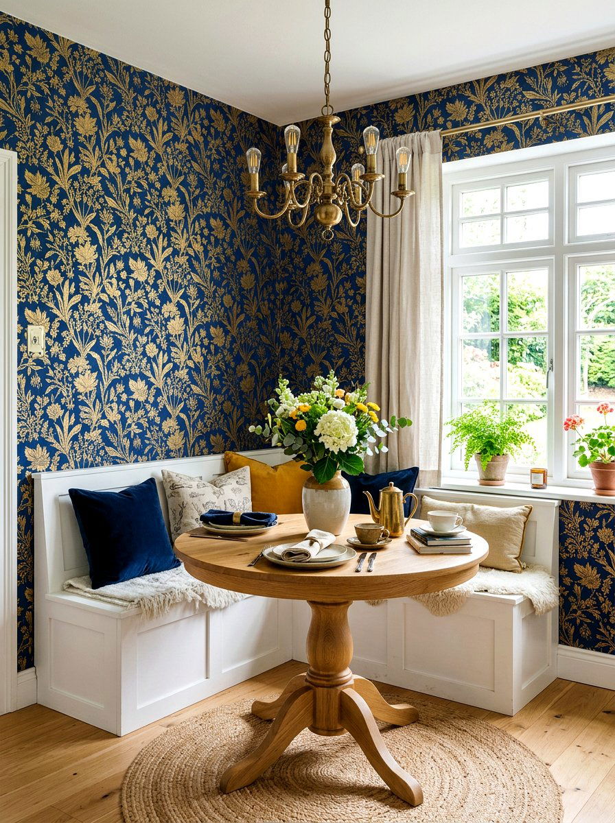 Wallpapered Breakfast Nook - 30 corner breakfast coffee nook ideas