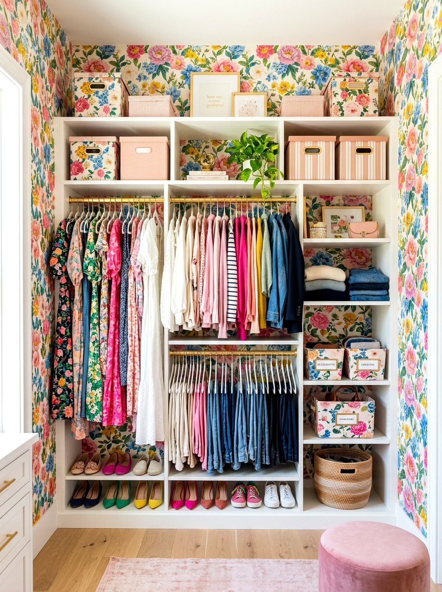 Wallpapered Closet Interior - 30 kids closet ideas