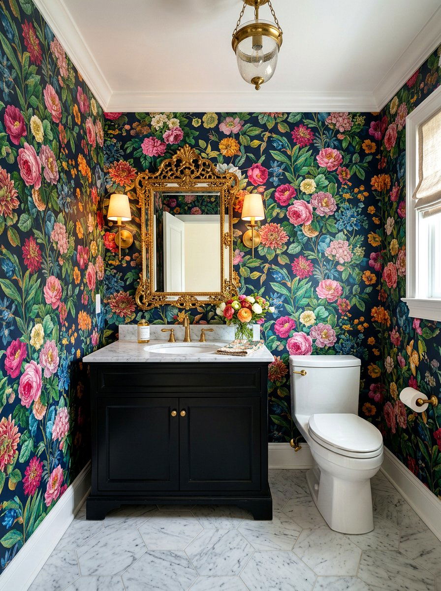 Wallpapered Powder Room - 30 Pinterest bathroom ideas