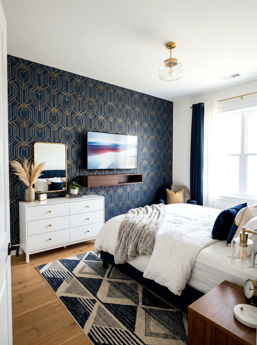 Wallpapered TV Wall - 30 TV wall panel ideas