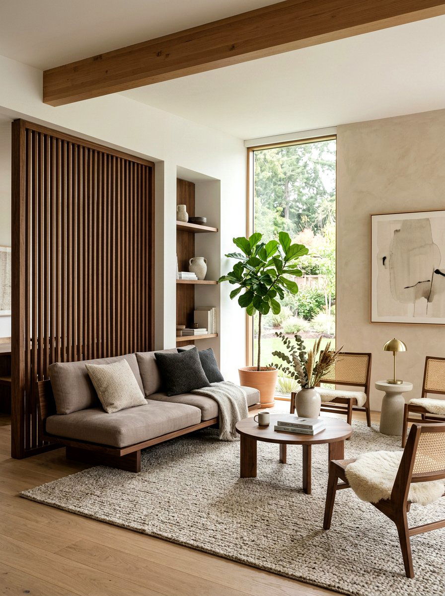 Walnut And Mushroom Japandi Living Room - 30 mushroom and walnut living room ideas