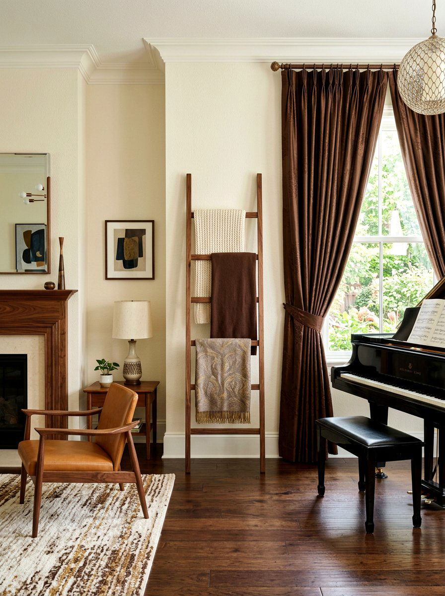 Walnut Blanket Ladder - 30 blanket ladder ideas