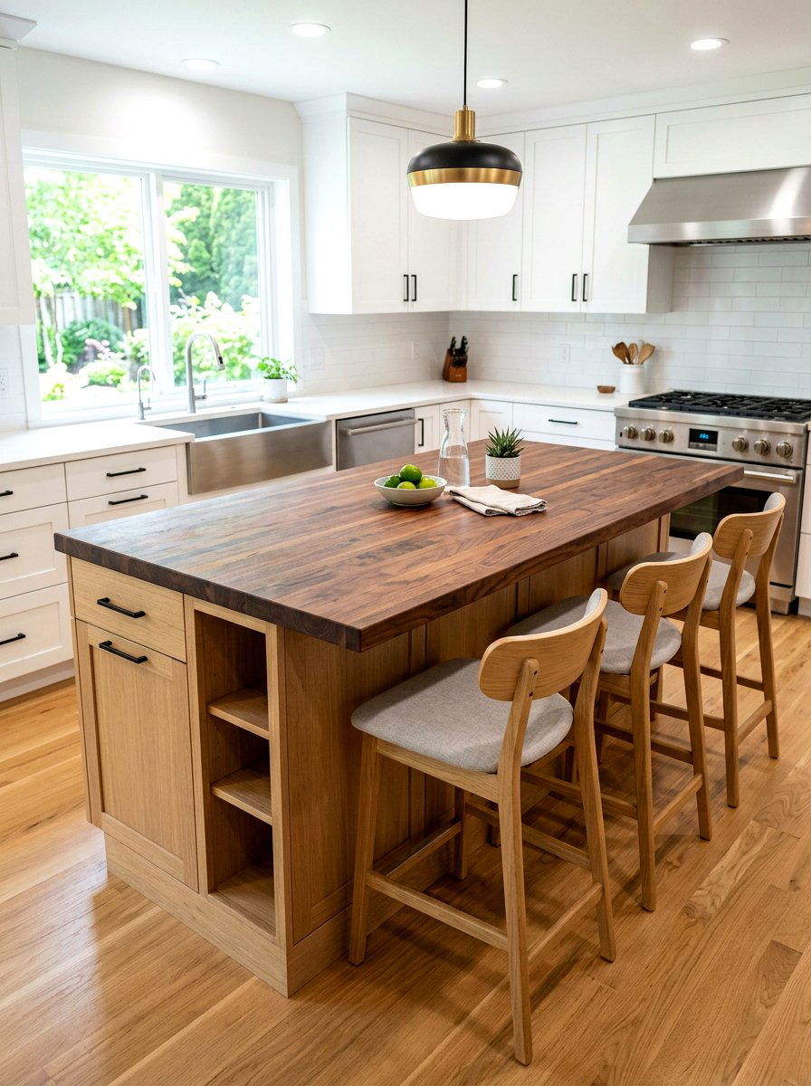 Walnut Butcher Block with White Oak Island Kitchen - 30 mixed wood tone decor ideas