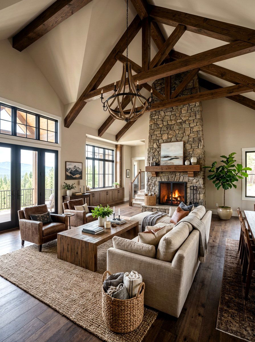 Walnut Ceiling Beams Mushroom Living Room - 30 mushroom and walnut living room ideas