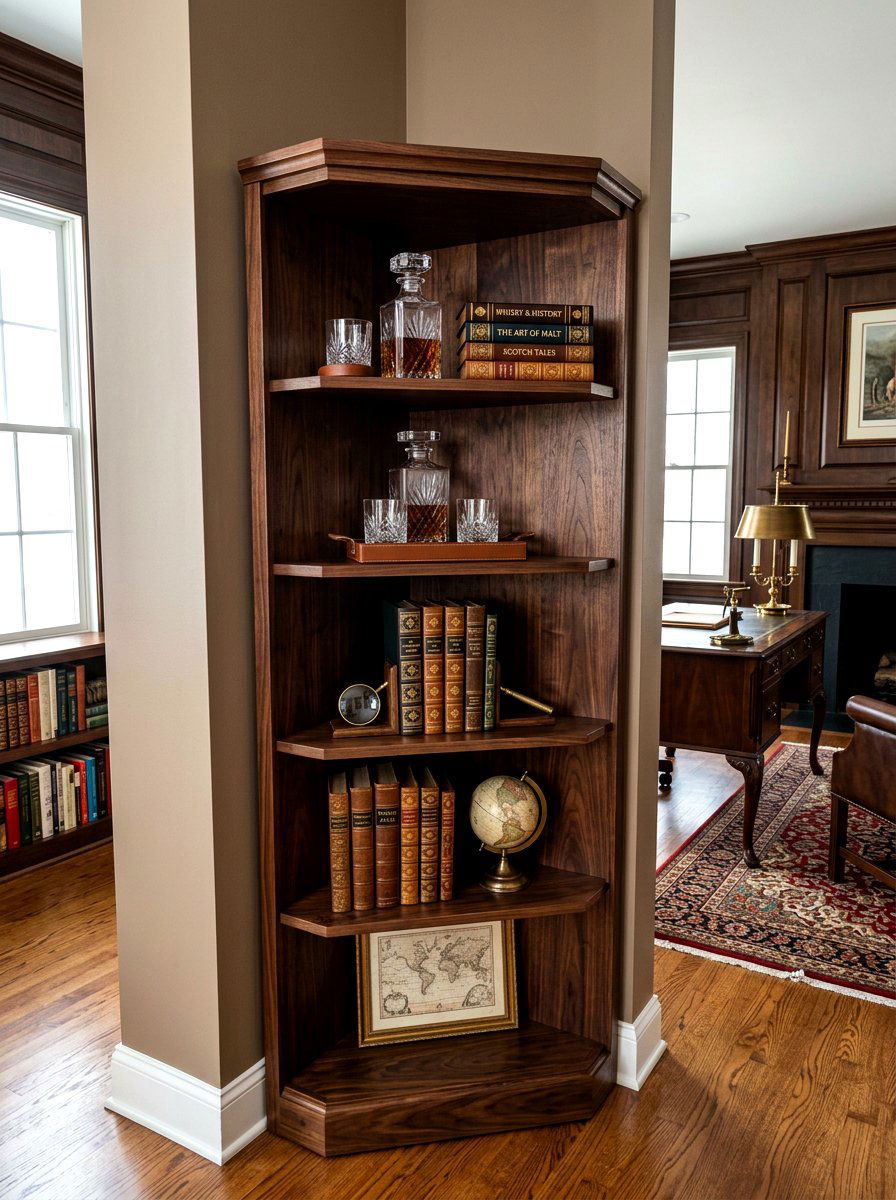 Walnut Corner Shelf Unit - 30 living room corner shelf ideas