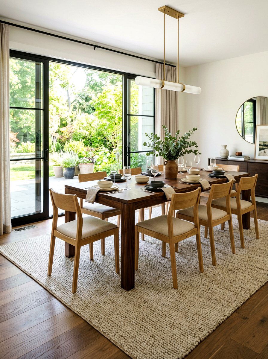 Walnut Dining Table with Light Oak Chairs Set - 30 mixed wood tone decor ideas