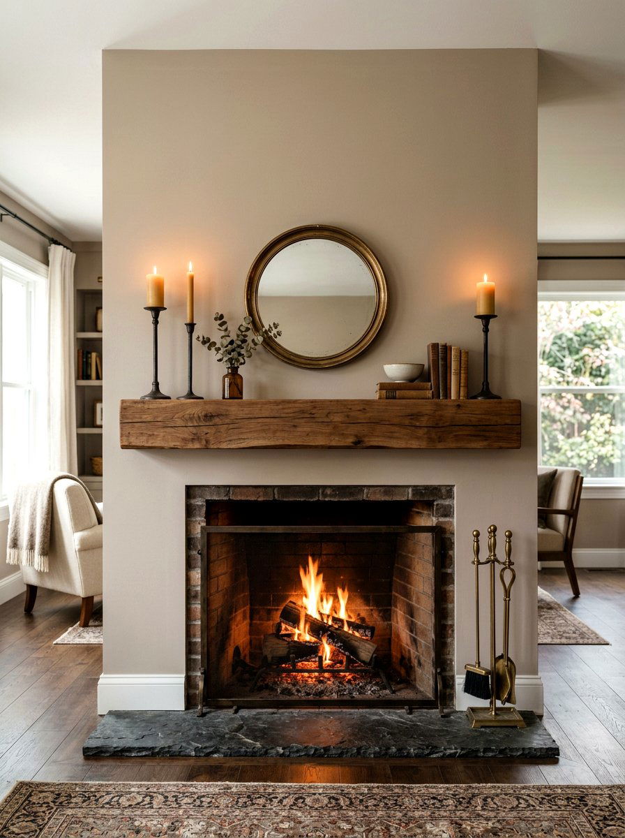 Walnut Fireplace Mantel Mushroom Wall Design - 30 mushroom and walnut living room ideas