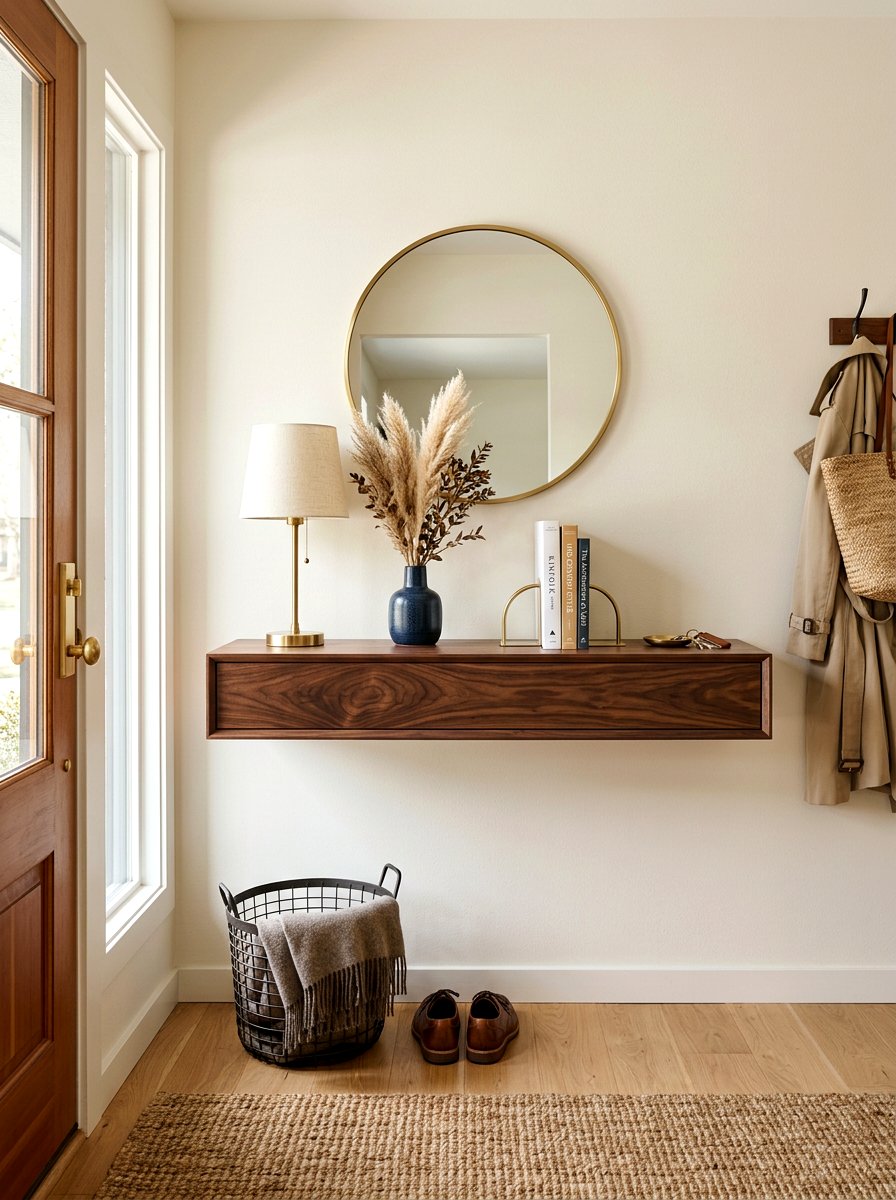 Walnut Floating Entryway Shelf - 30 floating entry shelf ideas