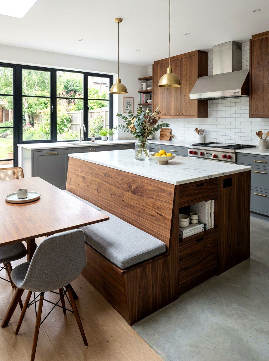 Walnut Island With Built In Bench - 30 banquette kitchen island ideas