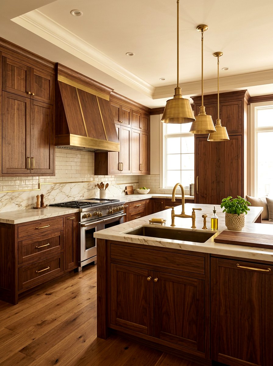 Walnut Kitchen Brass Accents - 30 walnut kitchen cabinet ideas