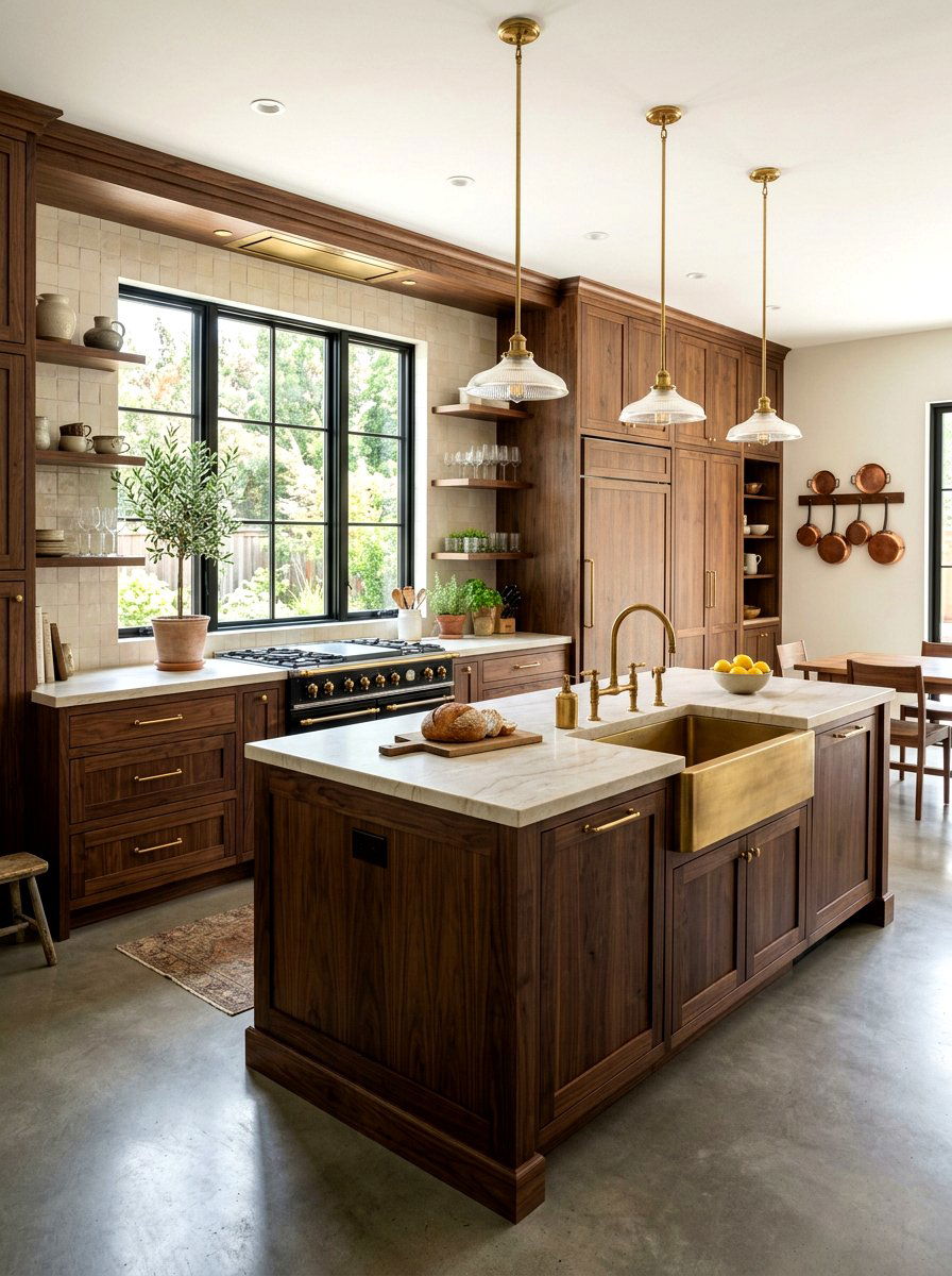 Walnut Kitchen Brass Accents - 30 unlacquered brass kitchen ideas