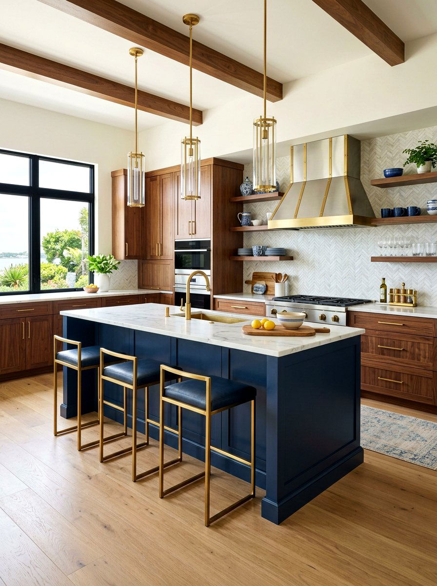 Walnut Kitchen With Blue Accents - 30 walnut kitchen cabinet ideas
