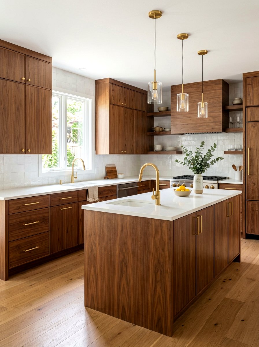Walnut Kitchen With Gold Hardware - 30 walnut kitchen cabinet ideas