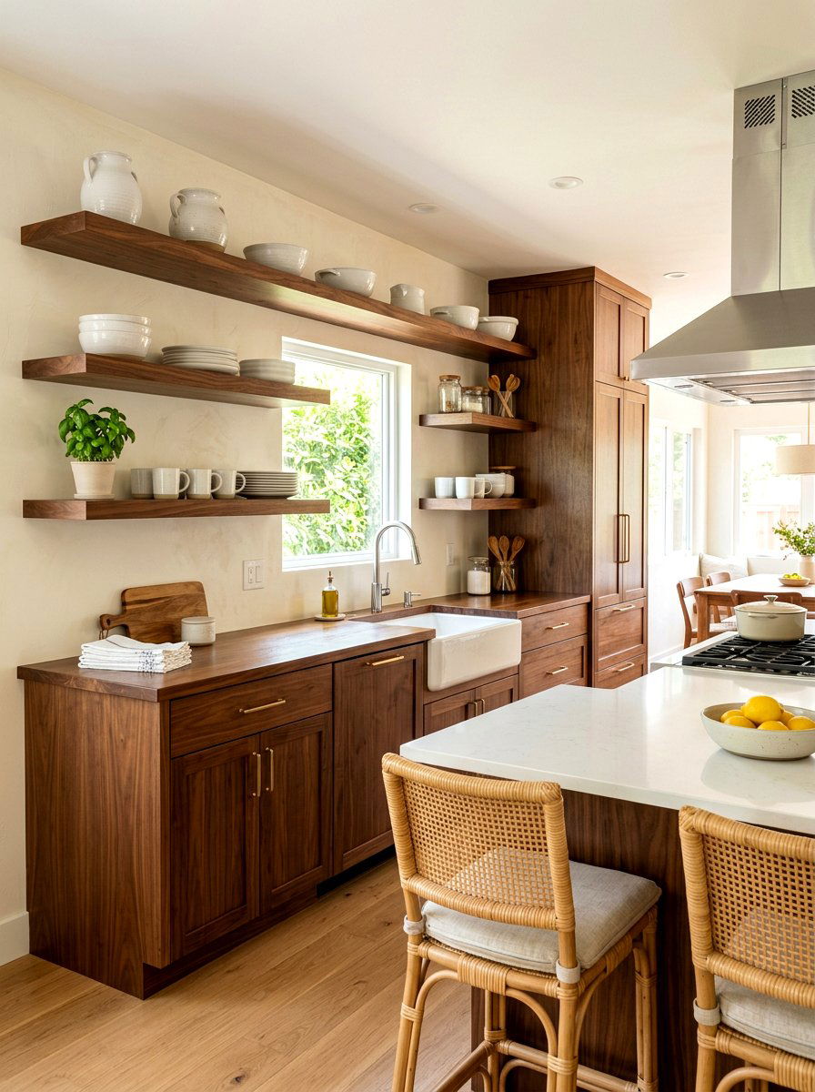 Walnut Kitchen With Open Shelving - 30 walnut kitchen cabinet ideas