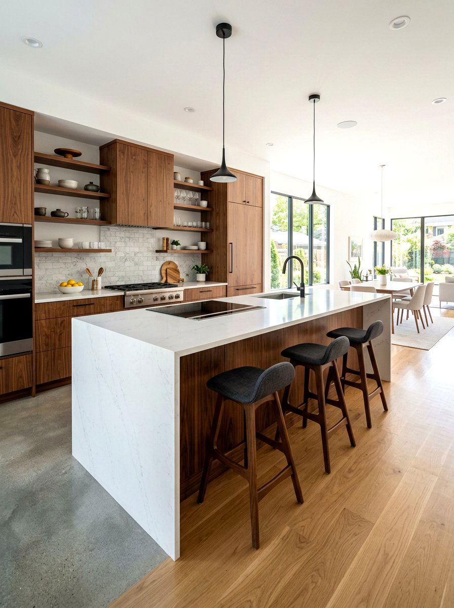 Walnut Kitchen With Waterfall Island - 30 walnut kitchen cabinet ideas
