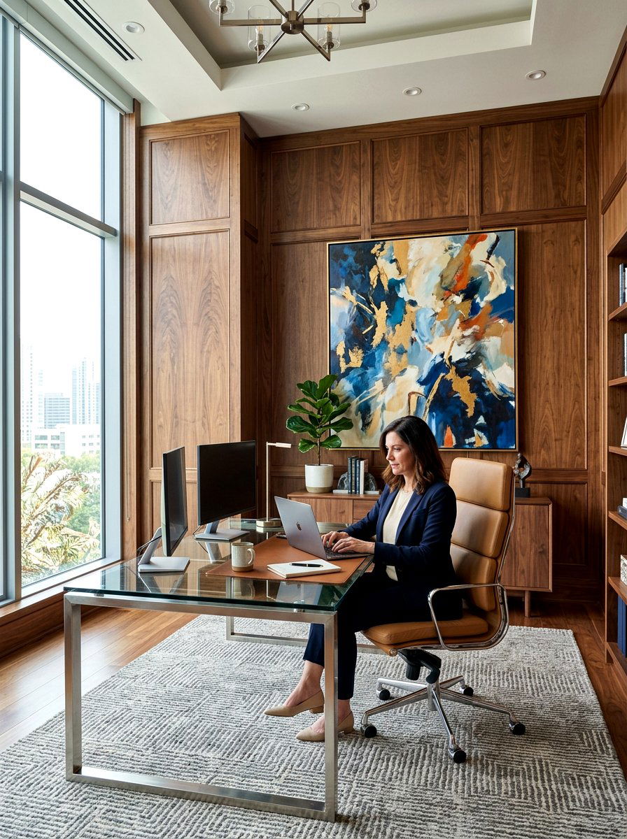 Walnut Paneled Office - 30 wood paneled office ideas