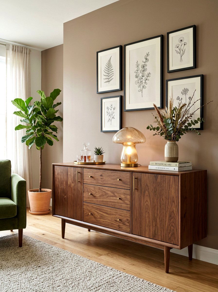 Walnut Sideboard Mushroom Wall Decor - 30 mushroom and walnut living room ideas