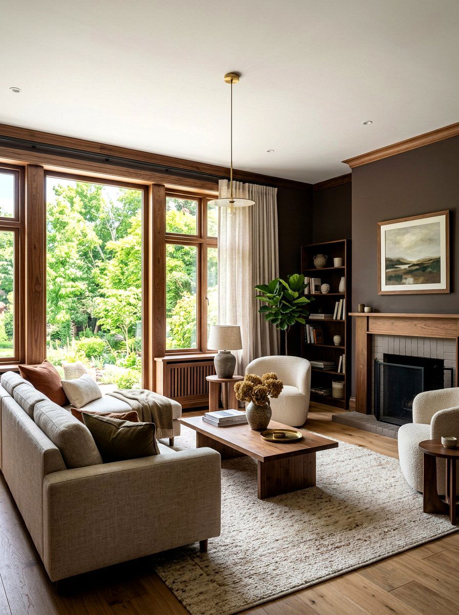 Walnut Window Trim Mushroom Living Room - 30 mushroom and walnut living room ideas