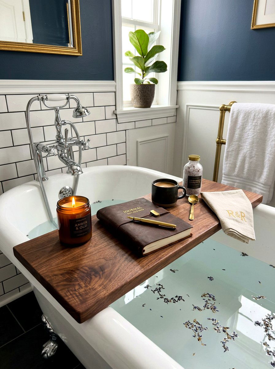Walnut Wood Bath Board - 30 bath tray spa ideas