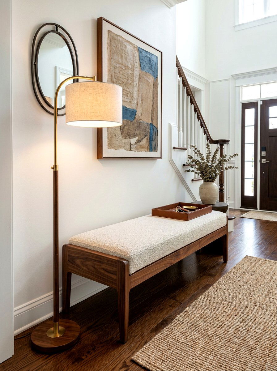 Walnut Wood Boucle Bench - 30 boucle entry bench ideas