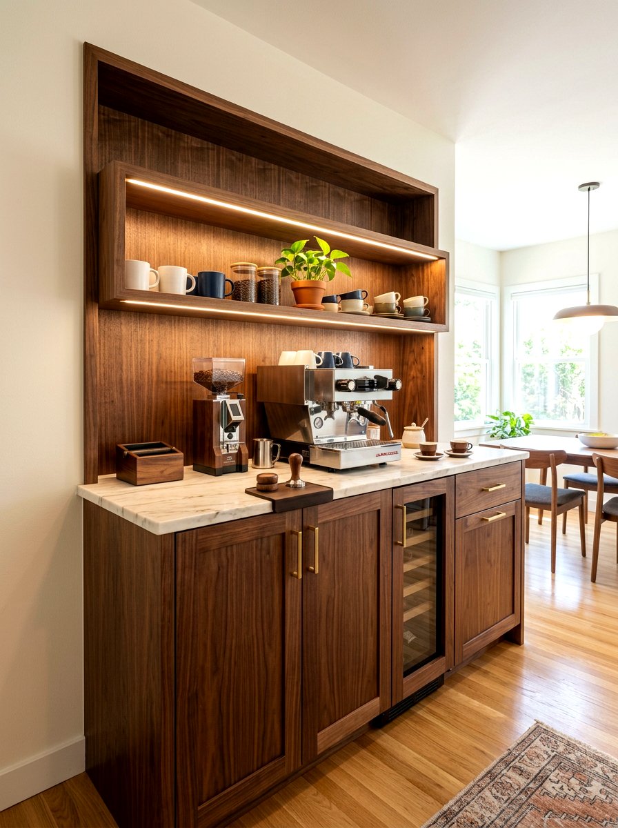 Walnut Wood Coffee Station - 30 espresso nook kitchen ideas