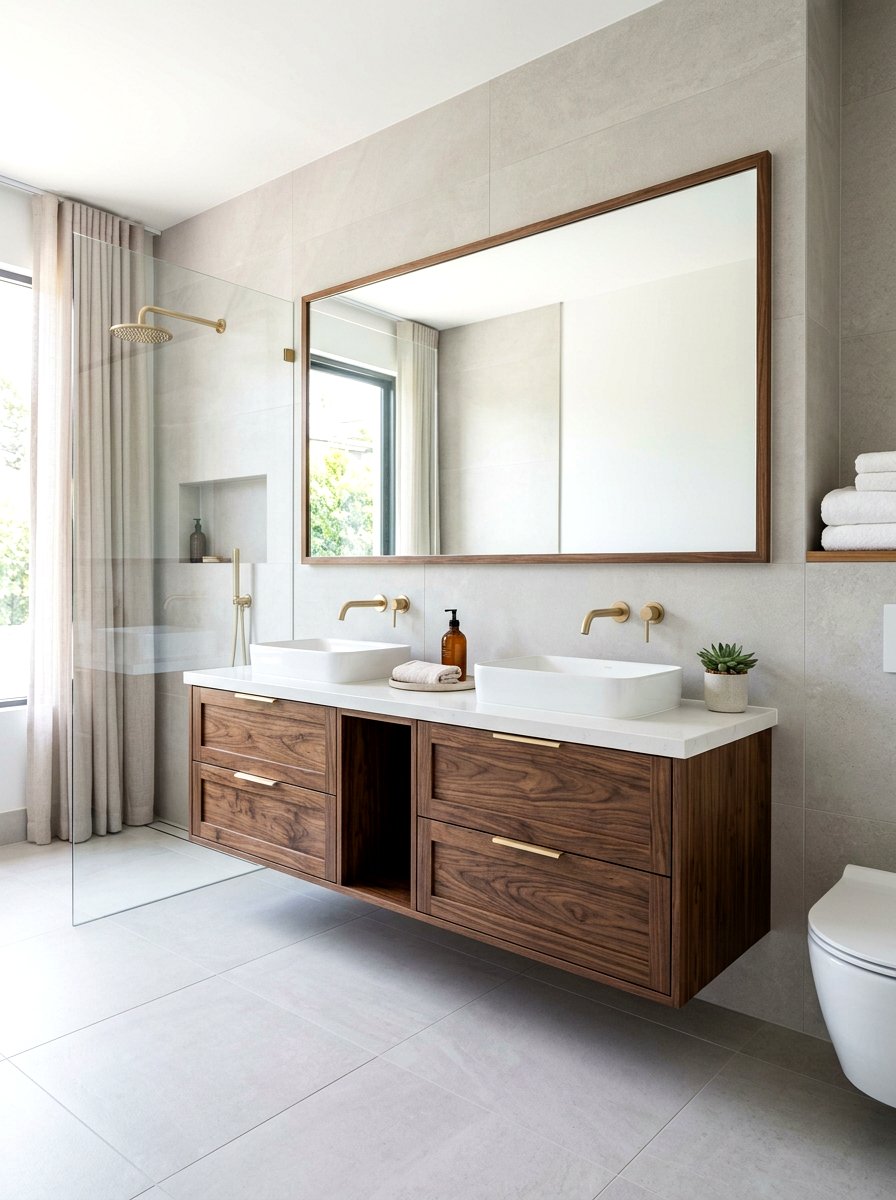 Walnut Wood Floating Vanity Bathroom - 30 floating vanity ideas