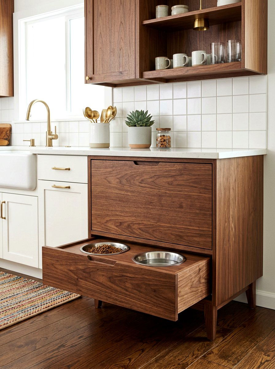 Walnut Wood Pet Feeding Drawer - 30 pet feeding drawer ideas aesthetic