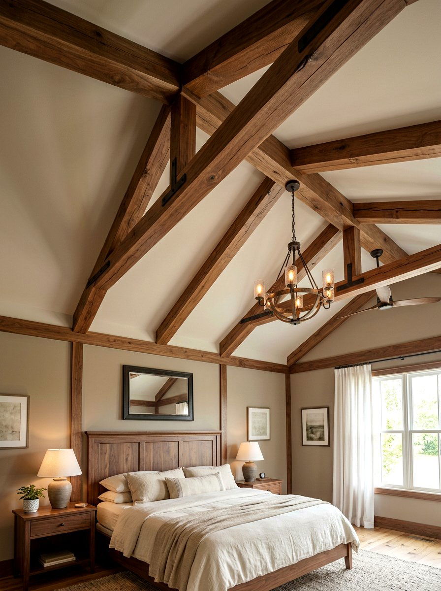 Walnut ceiling beams with taupe bedroom - 30 taupe and walnut bedroom ideas