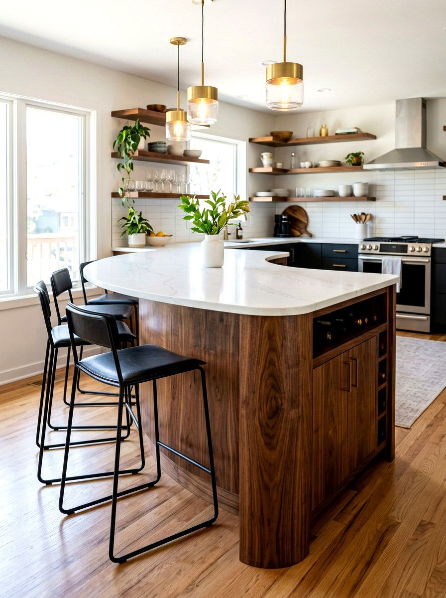 Walnut curved island - 30 curved kitchen island ideas