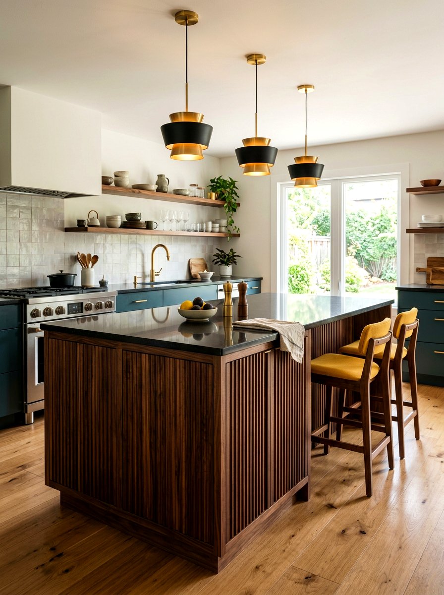 Walnut fluted kitchen island - 30 fluted kitchen island ideas