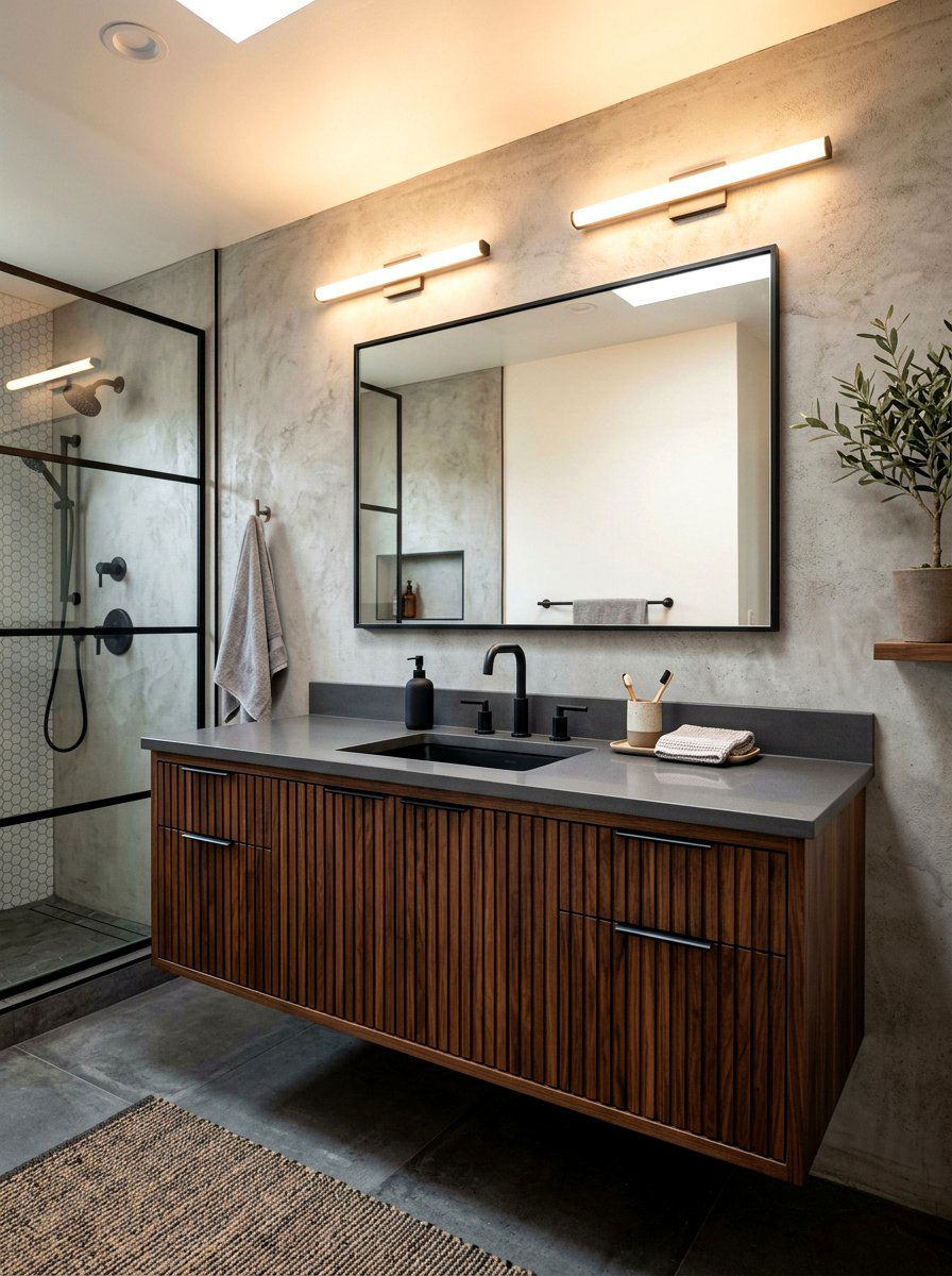 Walnut fluted vanity cabinet - 30 reeded vanity bathroom ideas