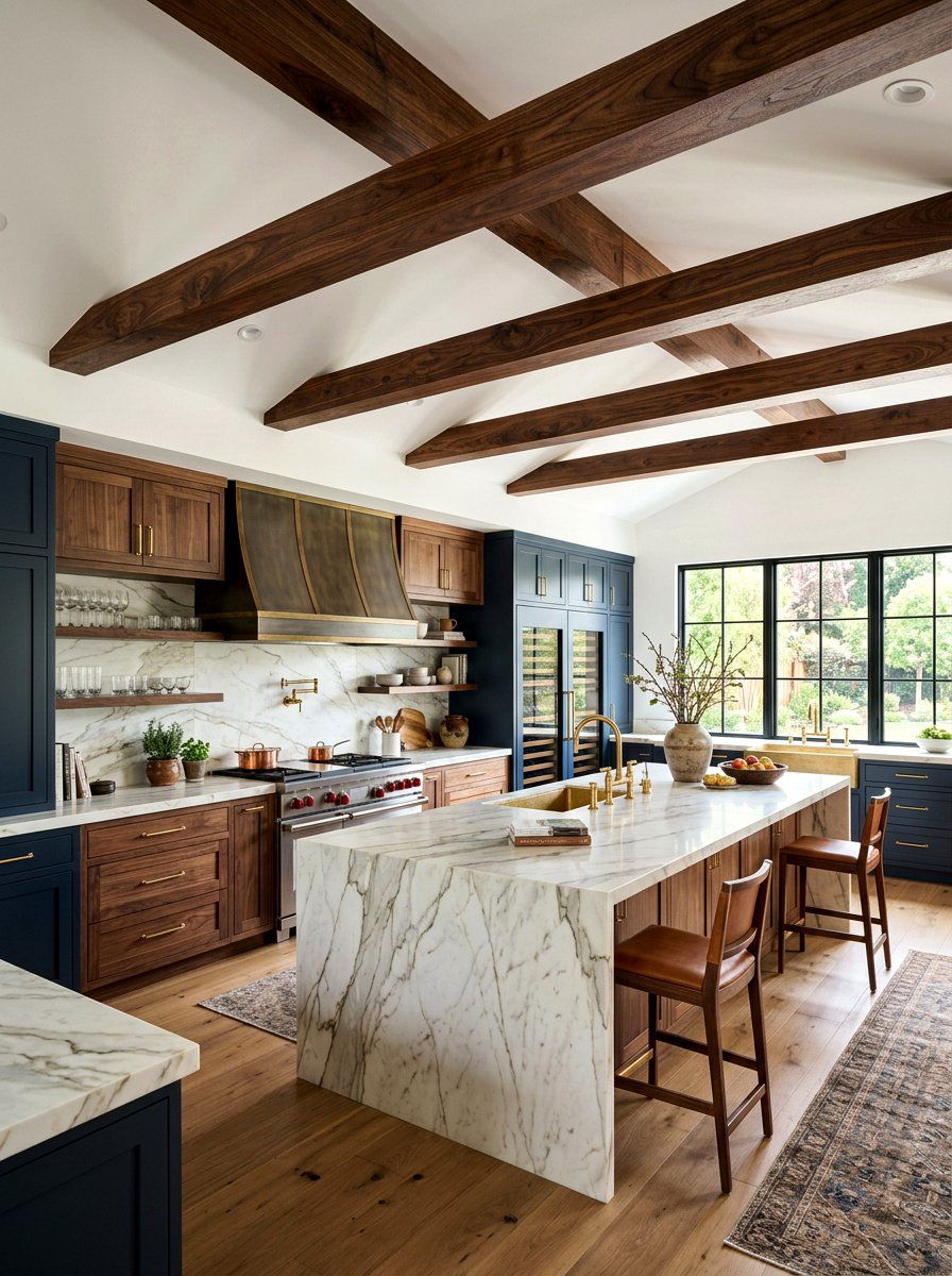 Walnut kitchen ceiling beams - 30 kitchen ceiling beam ideas