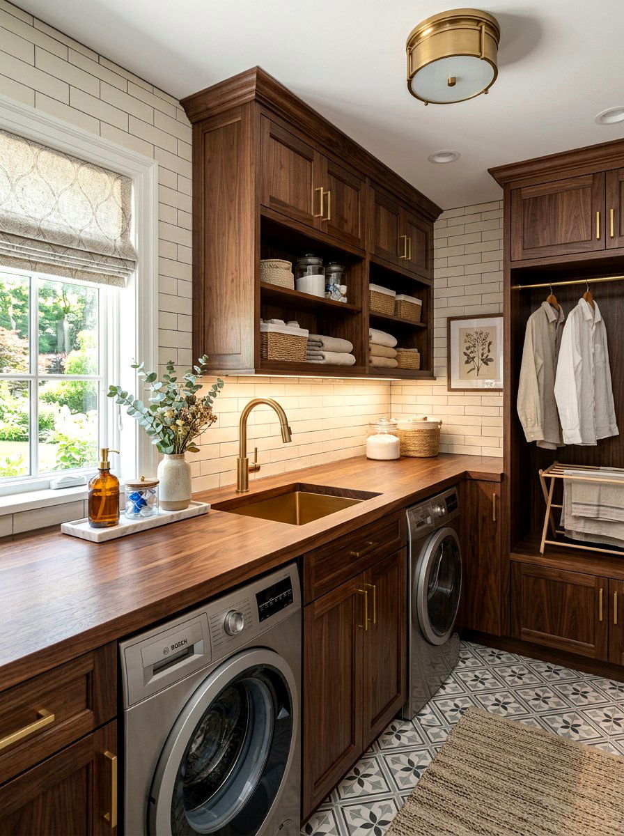 Walnut laundry room countertop - 30 countertop over washer dryer ideas