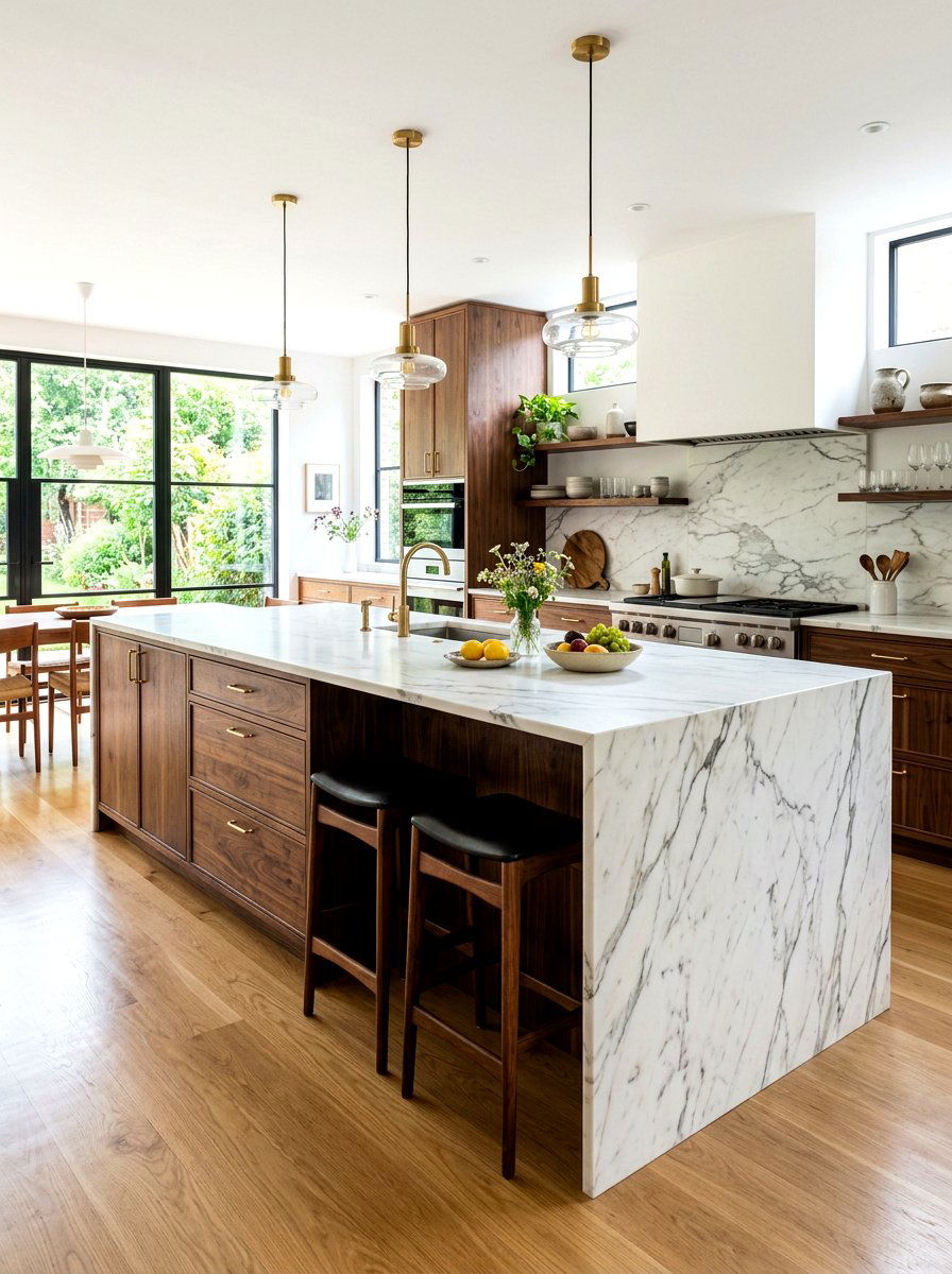 Walnut wood kitchen island - 30 statement island kitchen ideas
