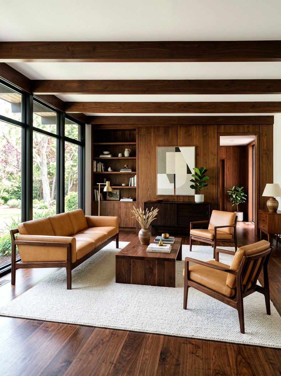 Walnut wood living room - 30 earth tone living space ideas
