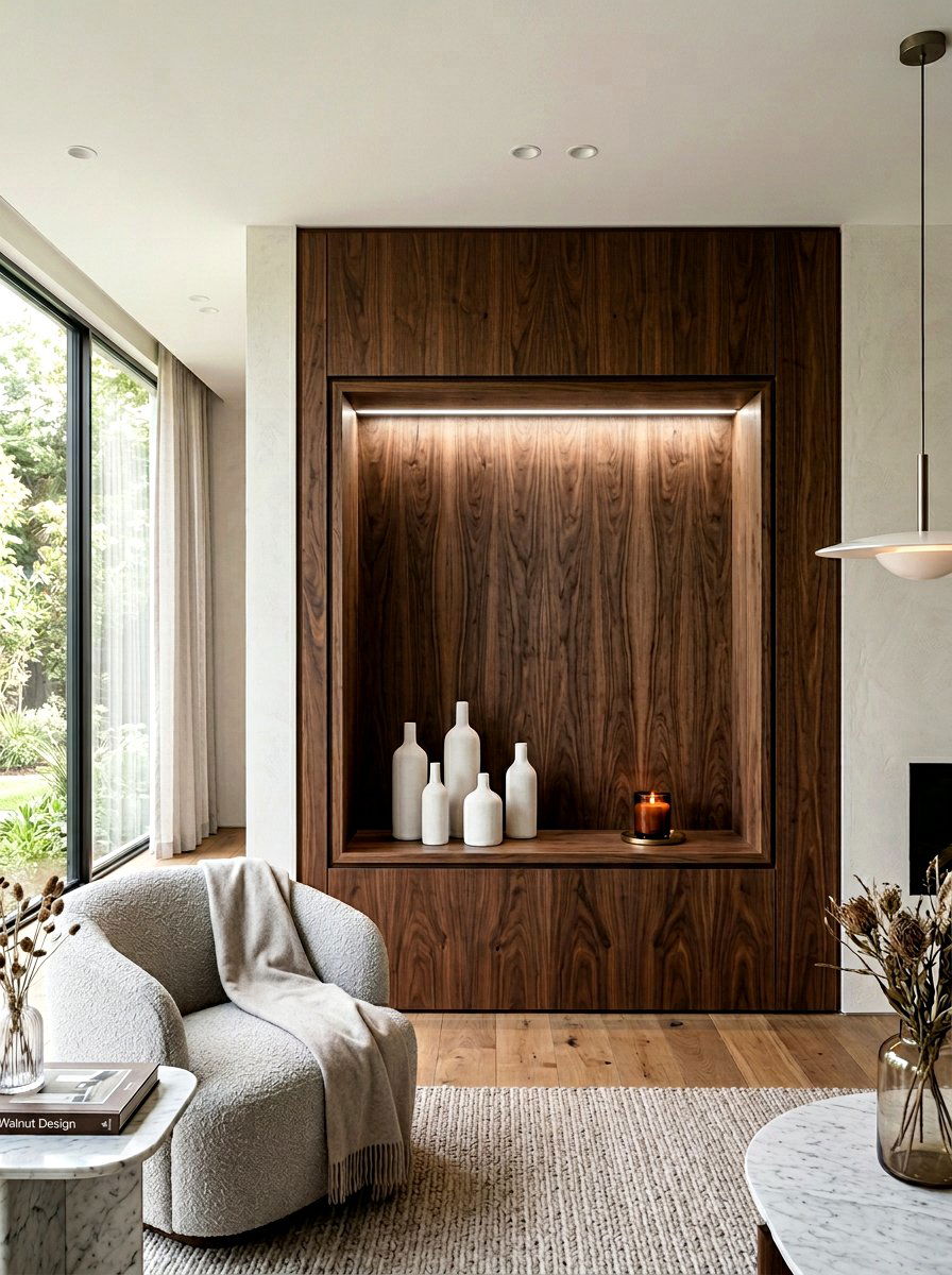 Walnut wood wall niche - 30 recessed medicine niche ideas