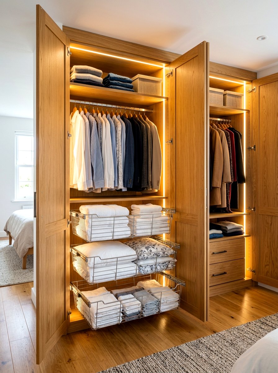 Wardrobe closet inserts - 30 bedding storage ideas