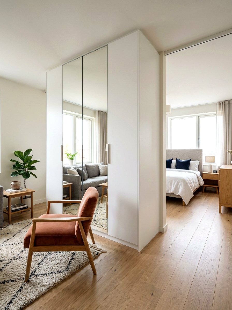 Wardrobe room divider - 30 partial divider studio ideas