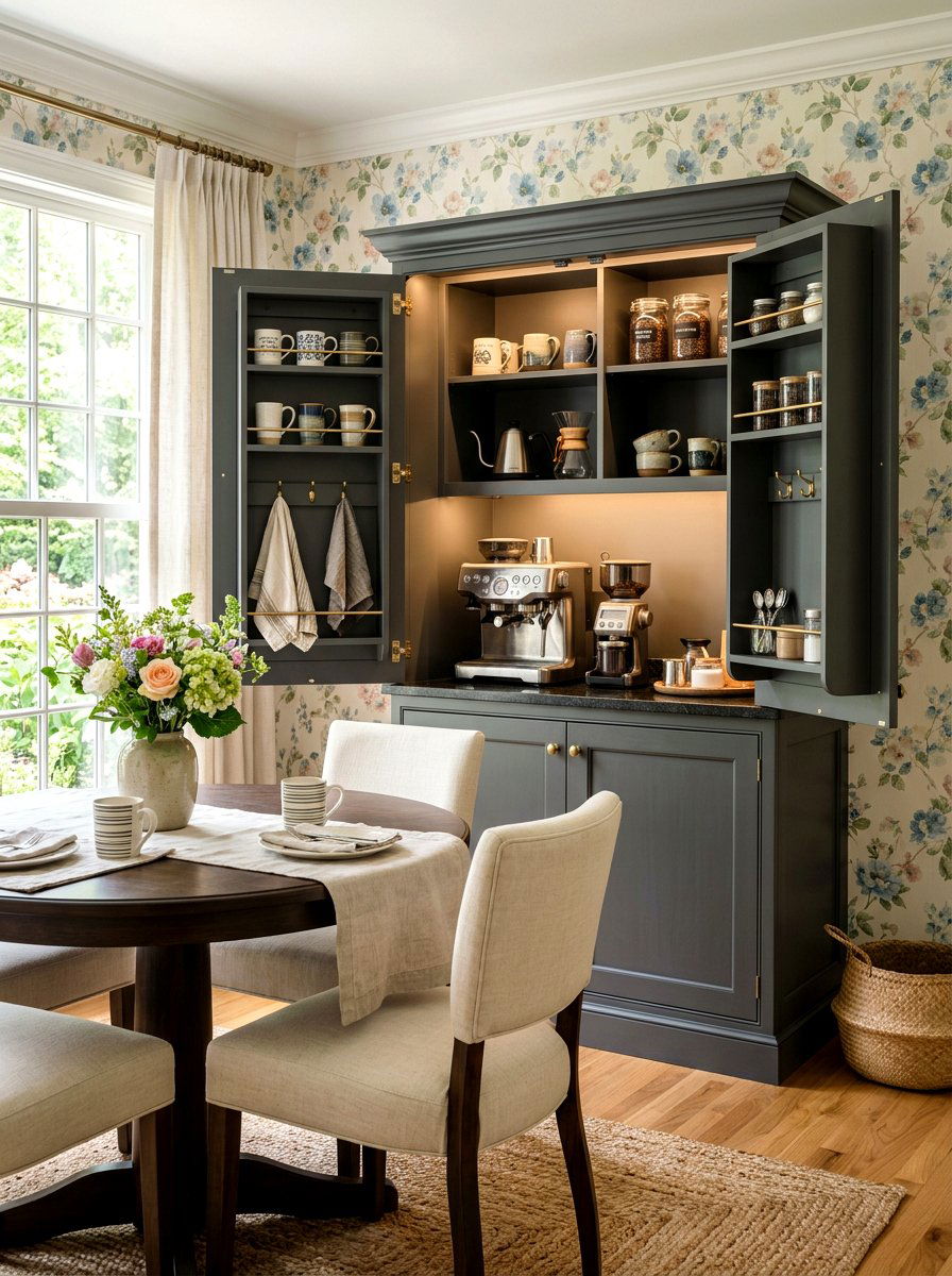 Wardrobe style coffee cabinet - 30 hidden coffee pantry ideas