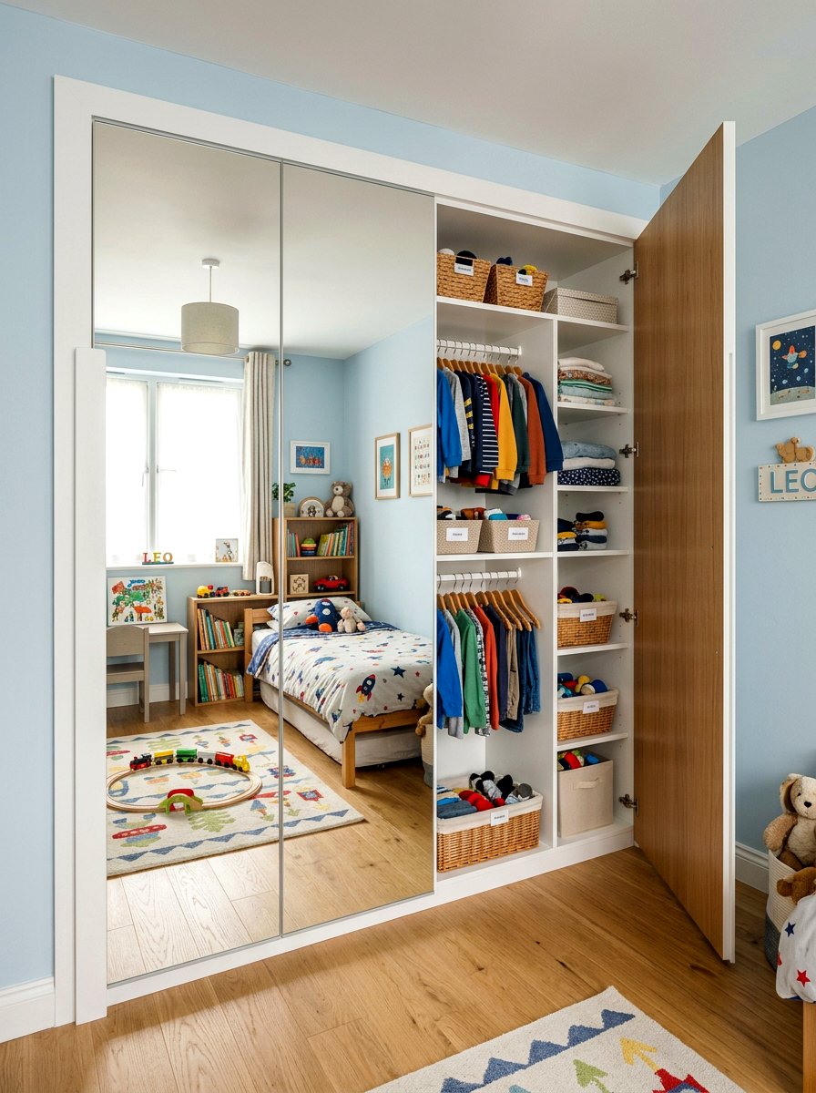 Wardrobe with mirror - 30 kids closet system ideas