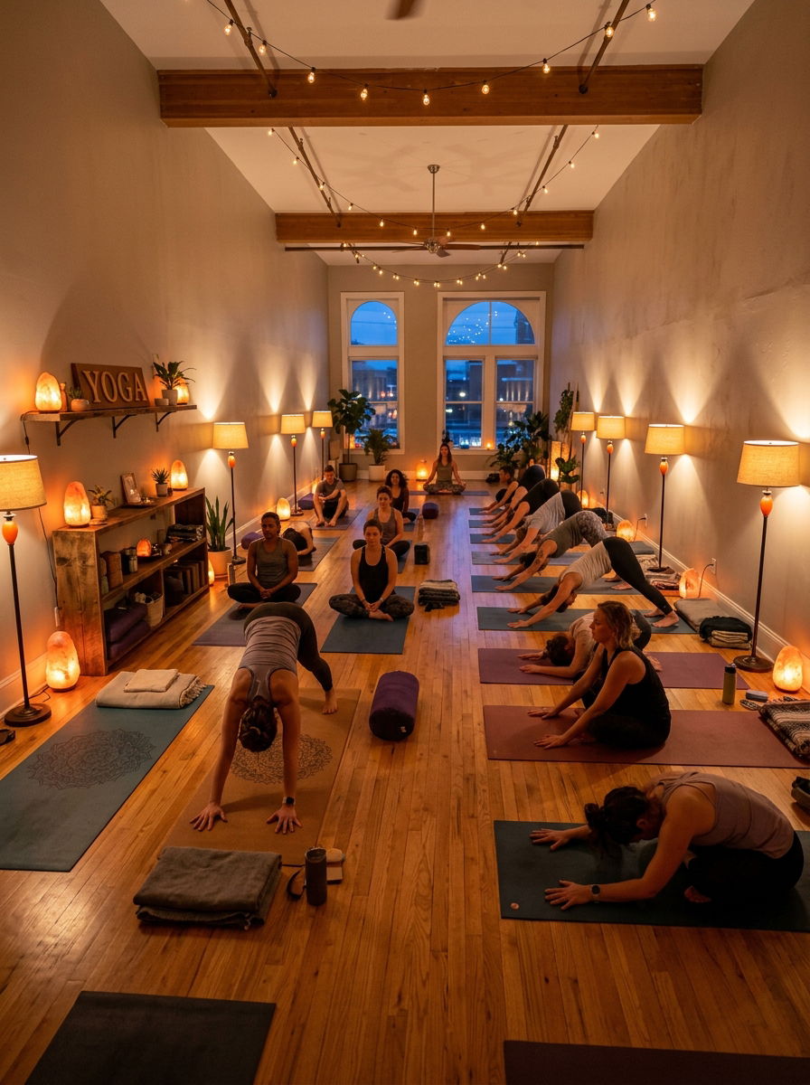 Warm Ambient Light Yoga Studio - 30 yoga studio home ideas