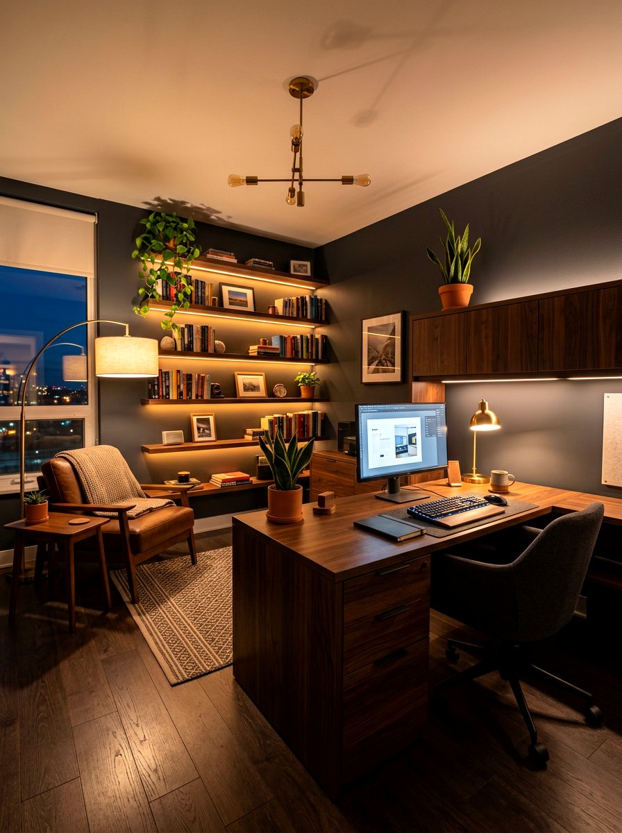 Warm Ambient Lighting - 30 moody editor office ideas