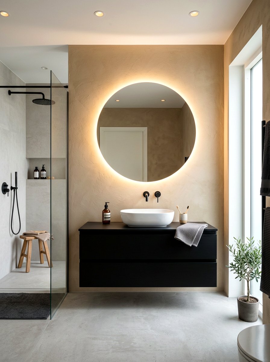 Warm Backlit Mirror - 30 sunset bathroom ideas